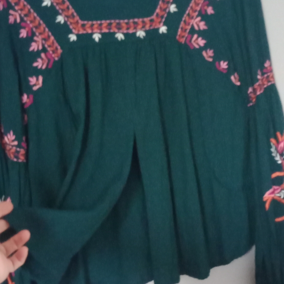 Anthropologie Green Top with Pink Embroidery - Picture 7 of 7